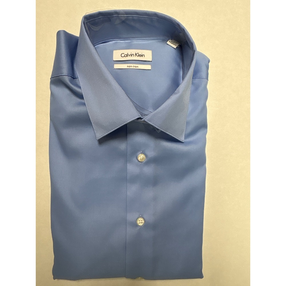 Calvin Klein Mens Non-Iron Dress Shirt Blue 16-16.5 34/35 L 13CK033400